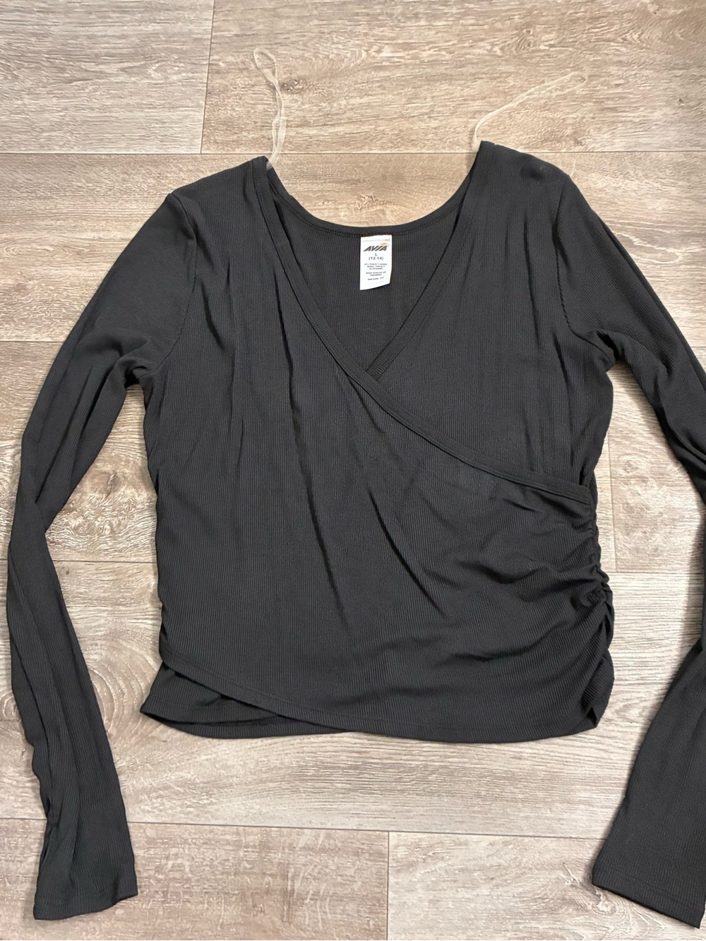 Avia Black Ribbed Wrap-Style Long Sleeve Top